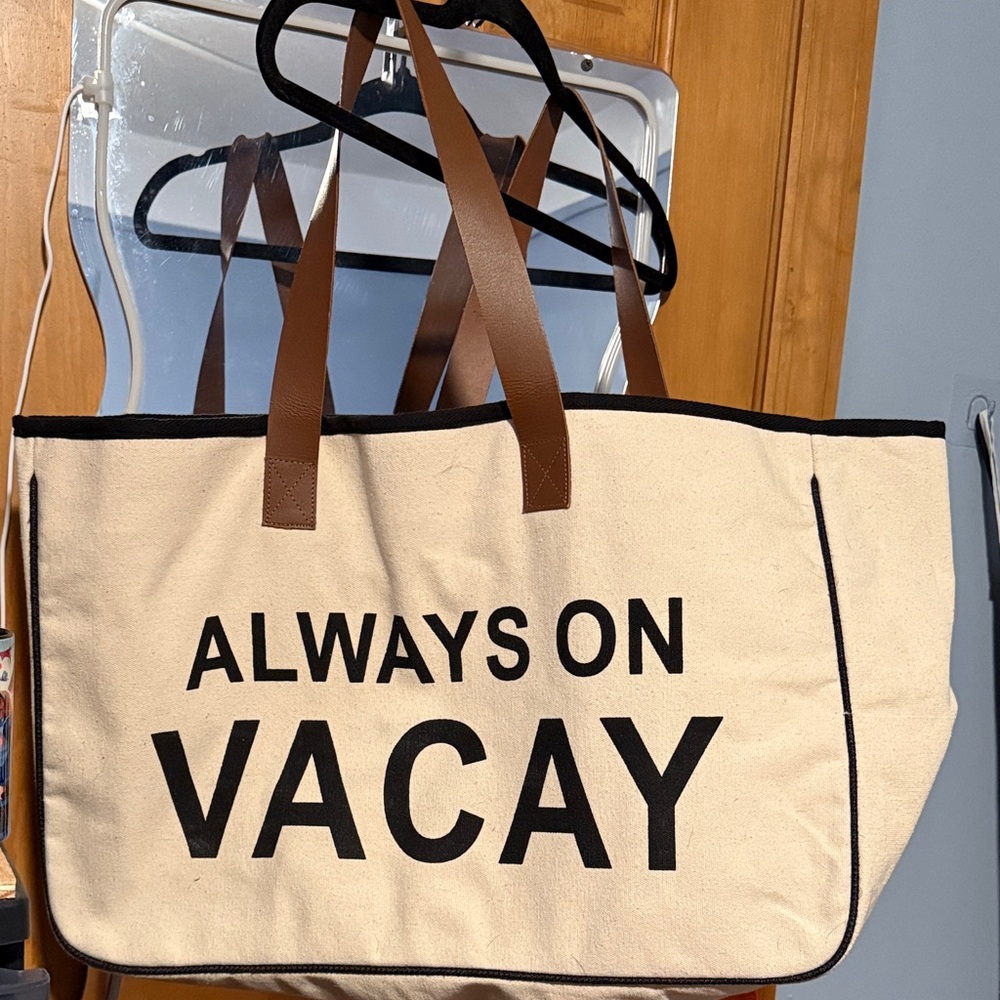 Canvas Tote Bag with Brown Straps